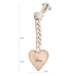 Cuore con Corda Lunga – Gioco per cani in pelle naturale e juta (40 cm)
